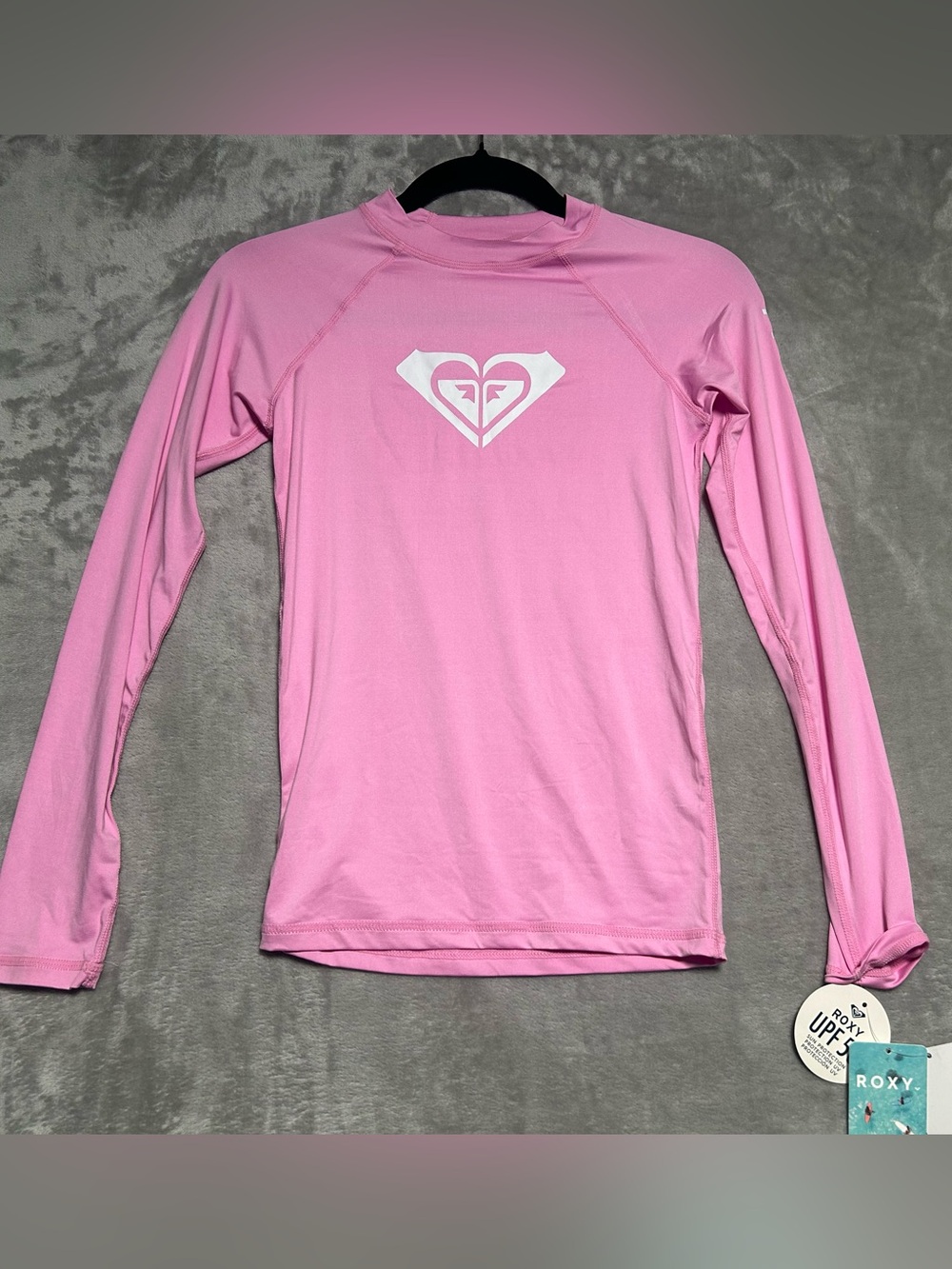 Roxy Girls Rash Guard Long Sleeve Top Large 12/14 Pink Ocean Swimming UPF